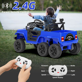 XJD 12V 7AH Ride On Truck Car with Remote Control, 6 Wheels, 2 Seats, Power Car for Kids, Blue