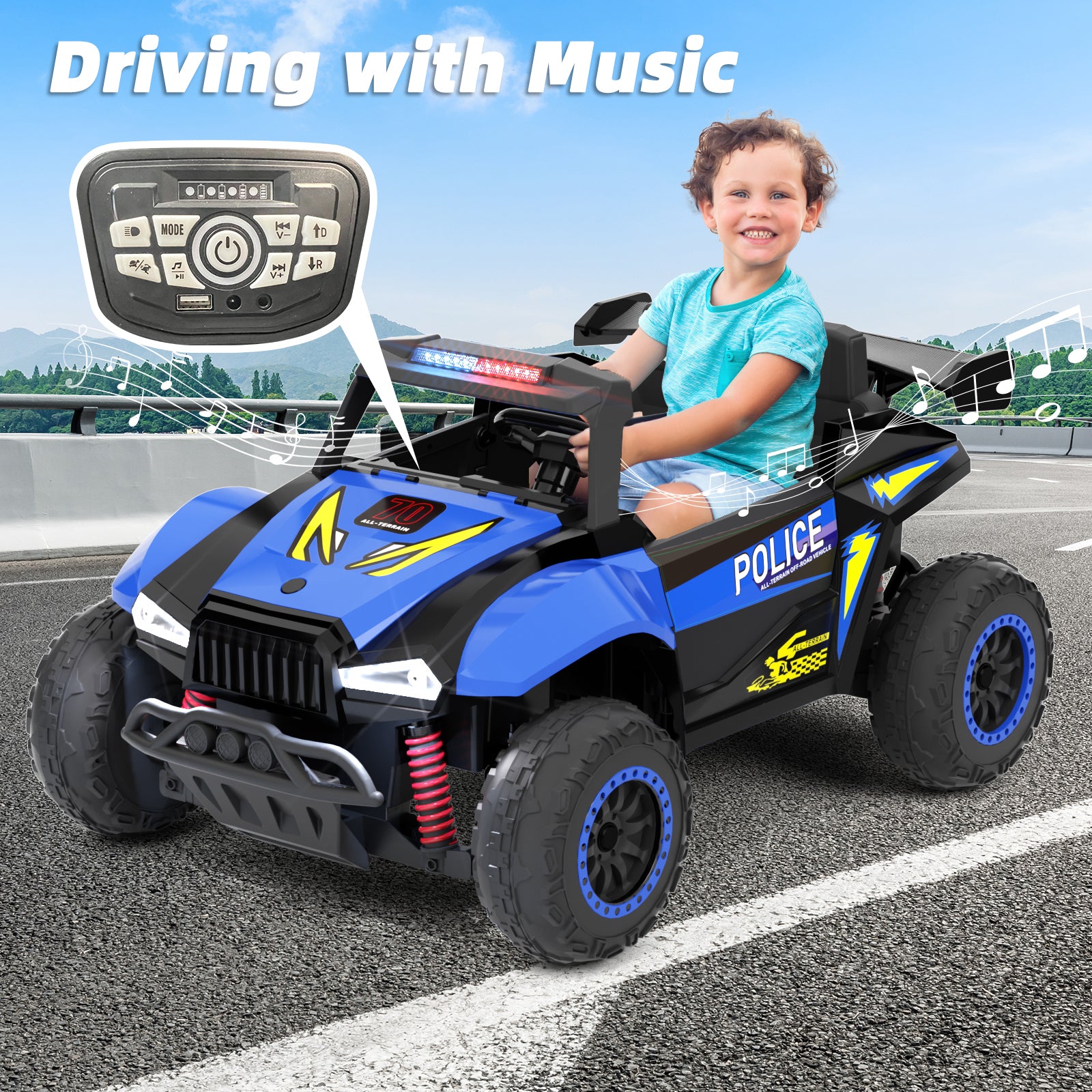 XJD 12V/24V 7AH Ride On Car with Remote Control, 2WD/4WD Switchable, 2 Seats, Power Car for Kids, Blue&Green