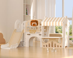 XJD 10 in 1 Toddler Slide with house Indoor and Outdoor Plastic Freestanding Slide, Coffee