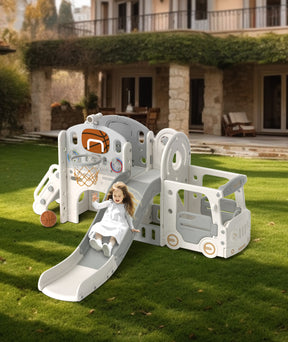 XJD 10-in-1 Toddler Slide Set Freestanding Climber Playset with Basketball Hoop and Ball Versatile Playset for Kids