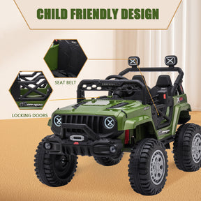 XJD 12V 7Ah Kids Ride On Jeep Car w/Parent Remote Control, Spring Suspension, LED Lights, USB Port, Bluetooth-Green