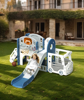 XJD 10-in-1 Toddler Slide Set Freestanding Climber Playset with Basketball Hoop and Ball Versatile Playset for Kids