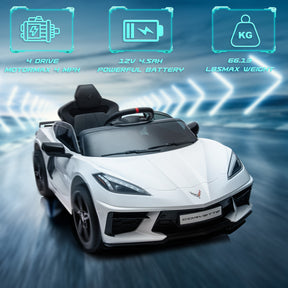 XJD Corvette C8 12V Electric Ride-On Car for Kids - Dual Speed, LED, USB, Bluetooth, Parental Control, for Ages 3+, White