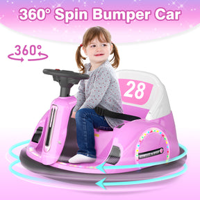 6V Electric Ride on Bumper Car Toys for Kids Toddlers 2-4 Years Old, 360° Spinning Bumping Toy Gifts Cars, Music Play, Lights, 0-2 mph, Pink
