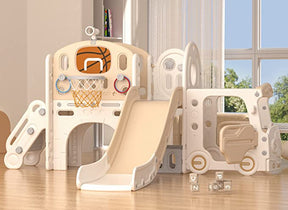 XJD 10-in-1 Toddler Slide Set Freestanding Climber Playset with Basketball Hoop and Ball Versatile Playset for Kids