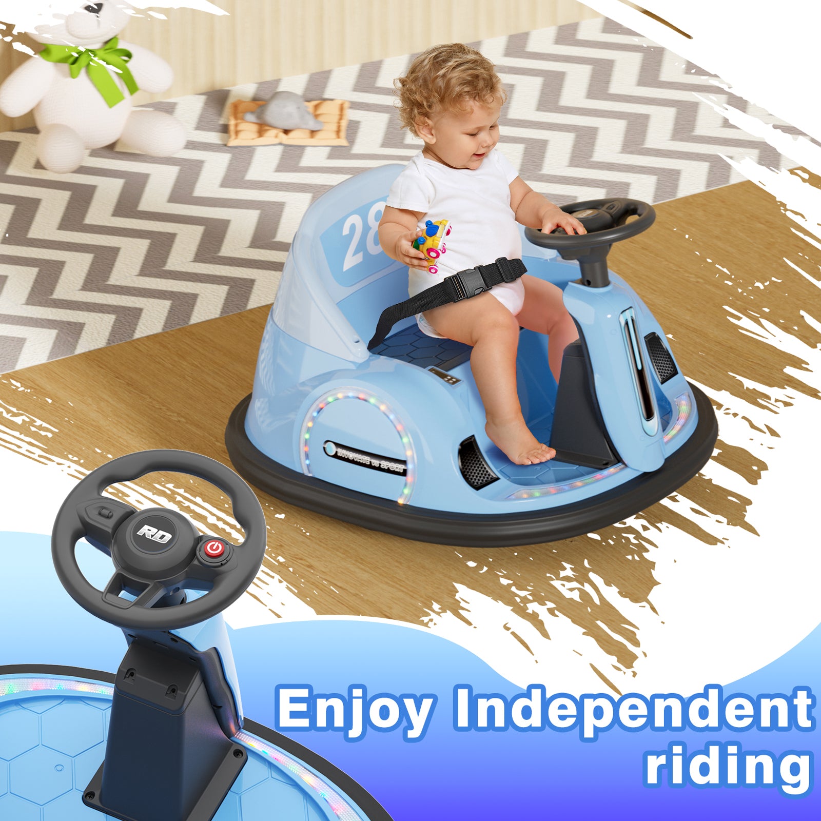 6V Electric Ride on Bumper Car Toys for Kids Toddlers 2-4 Years Old, 360° Spinning Bumping Toy Gifts Cars, Music Play, Lights, 0-2 mph, Blue