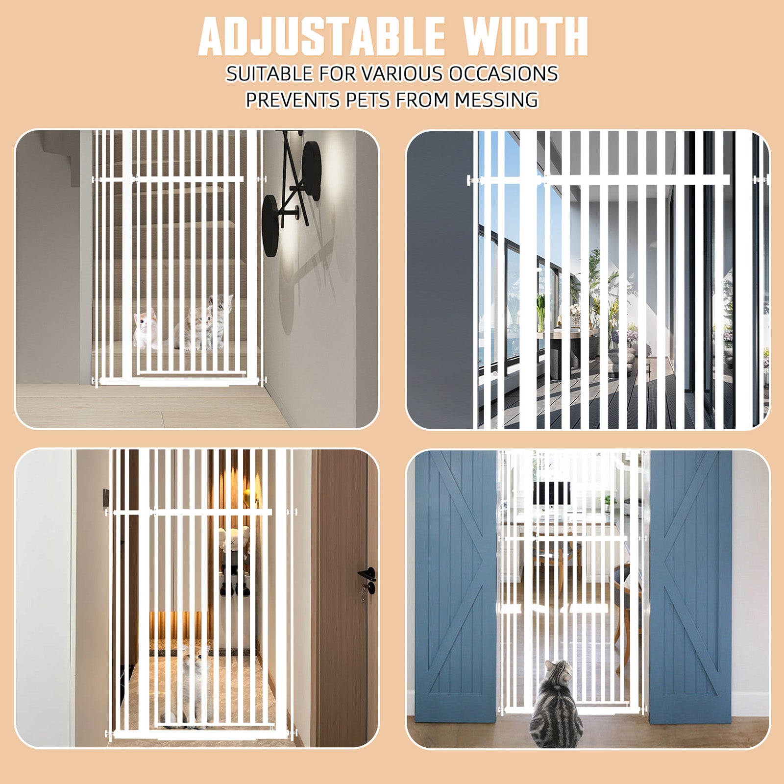 XJD Premium Metal Pet Gate for Babies: Adjustable Width 30-37.8", 63" High – Easy Install, Auto-Close Barrier for Home Safety, White