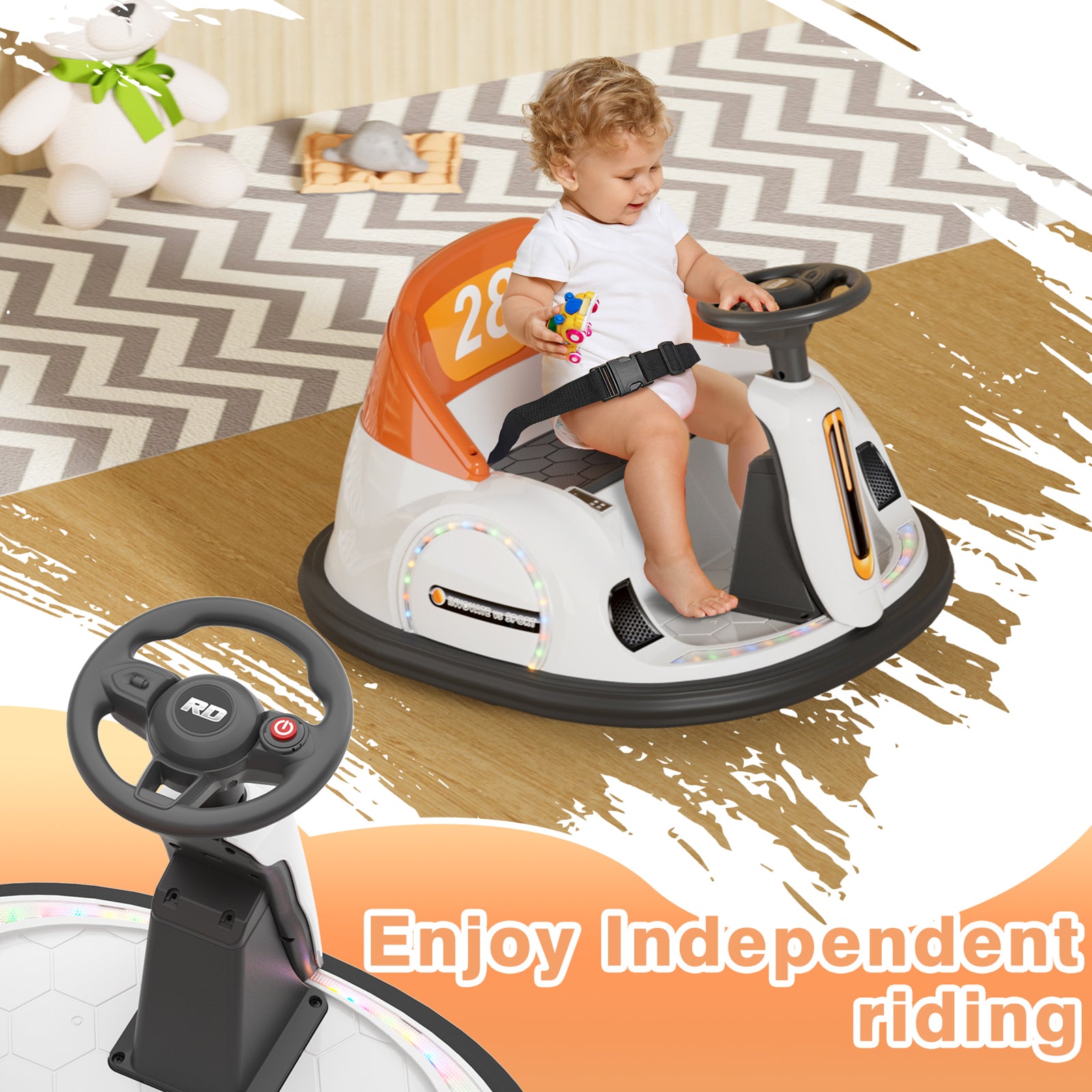 6V Electric Ride on Bumper Car Toys for Kids Toddlers 2-4 Years Old, 360° Spinning Bumping Toy Gifts Cars, Music Play, Lights, 0-2 mph, Orange