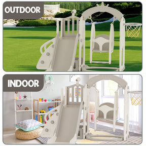 XJD 6 in 1 Toddler Slide Set Indoor Outdoor Plastic Freestanding Slide, Gray/Grey