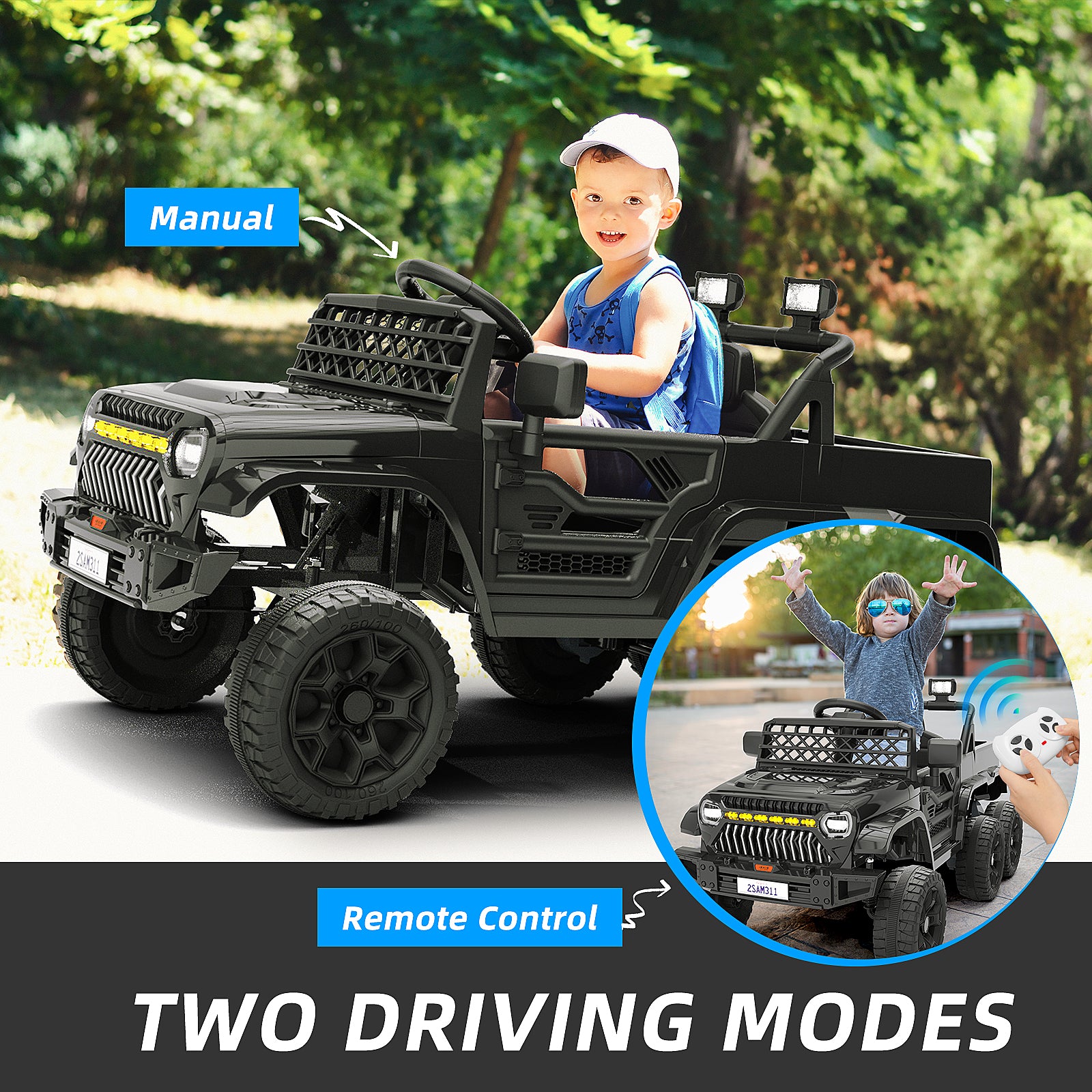 XJD 12V 7AH Ride On Truck Car with Remote Control, 6 Wheels, 2 Seats, Power Car for Kids, Pink