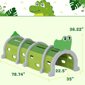 Kid's Play Tunnel for Toddlers, Caterpillar Tunnel Gift for 3-6 Years Boys and Girls, Outdoor Indoor Climbing Tunnel 3 or 4 Sections, Crocodiles Pattern