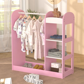 Kids Large Dress up Storage with Mirror, Kids Costume Organizer, Pink