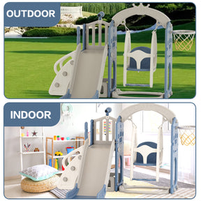 XJD 6 in 1 Toddler Slide Set Indoor Outdoor Plastic Freestanding Slide, Blue&Gray