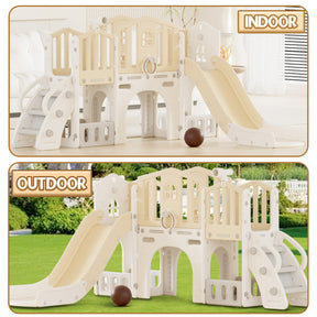 XJD 8 in 1 Toddler Slide Set Indoor Outdoor Plastic Freestanding Slide, Coffee