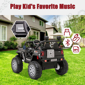 XJD 12V 7Ah Kids Ride On Jeep Car w/Parent Remote Control, Spring Suspension, LED Lights, USB Port, Bluetooth-Black