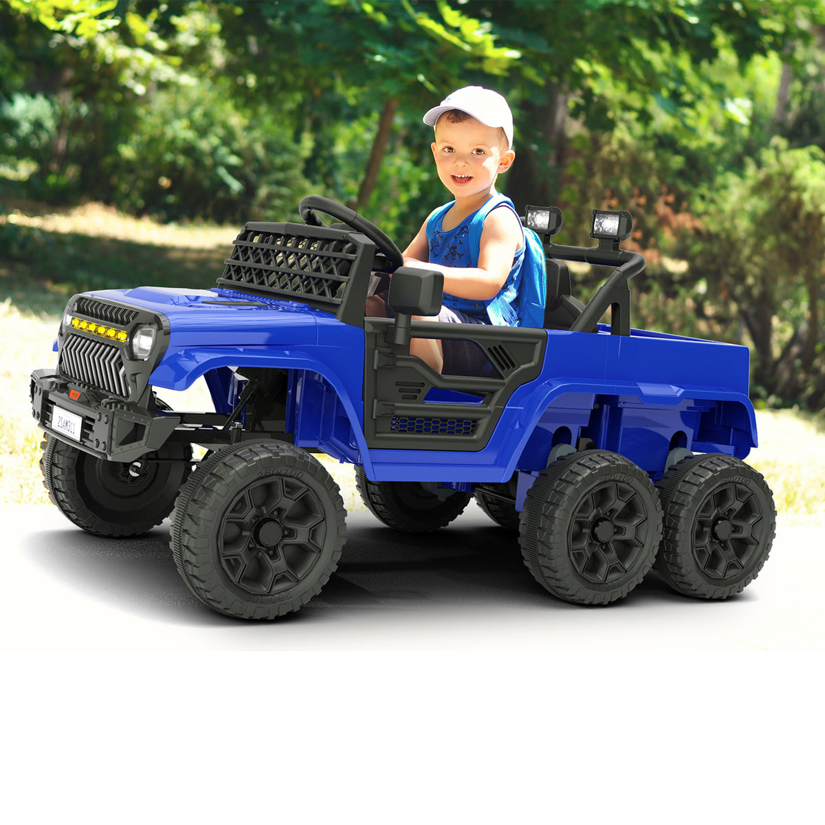 XJD 12V 7AH Ride On Truck Car with Remote Control, 6 Wheels, 2 Seats, Power Car for Kids, Blue