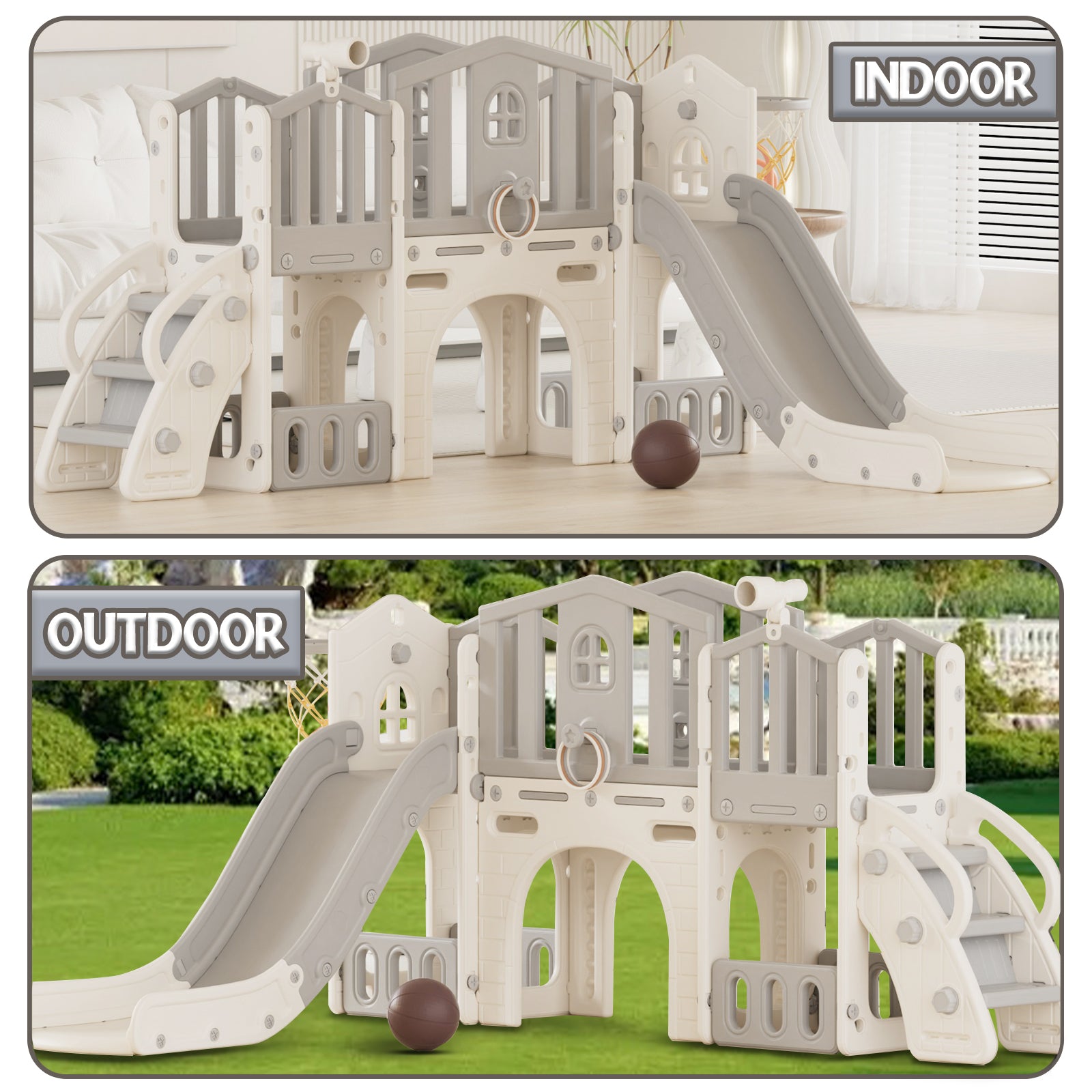 XJD 8 in 1 Toddler Slide Set Indoor Outdoor Plastic Freestanding Slide, Blue&Gray