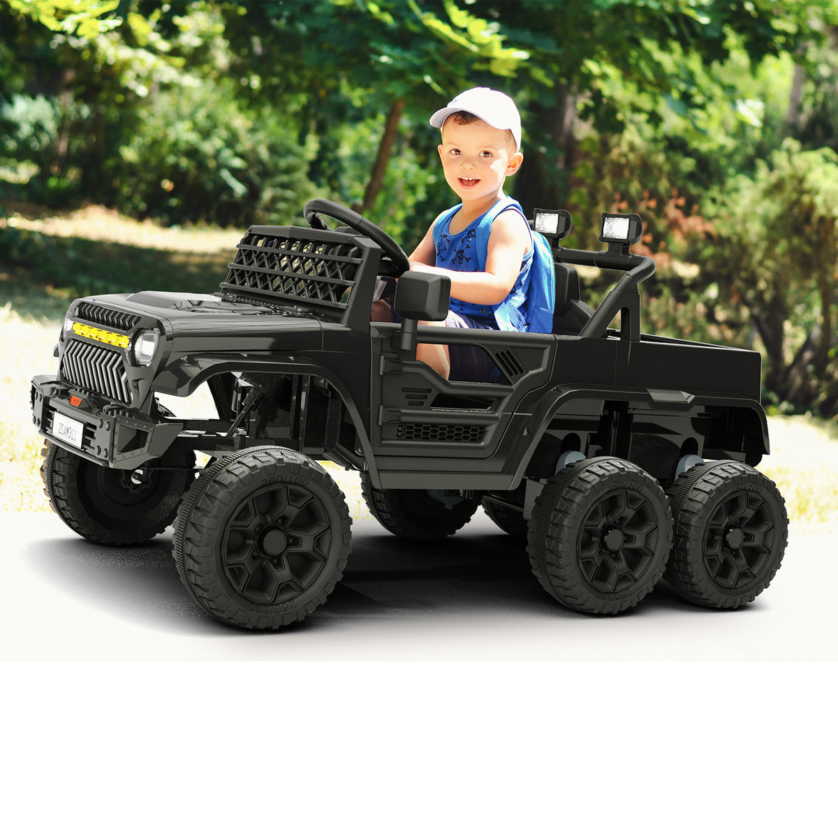 XJD 12V 7AH Ride On Truck Car with Remote Control, 6 Wheels, 2 Seats, Power Car for Kids, Black