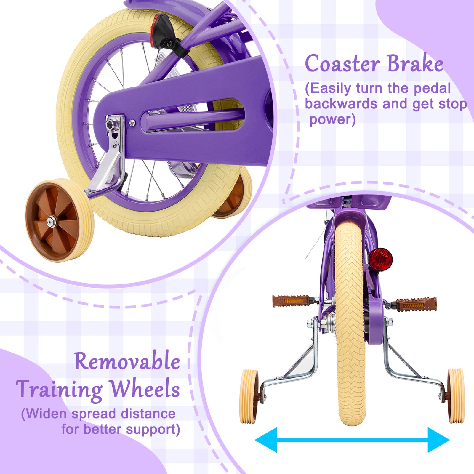 XJD Kids Bicycle for Toddlers and Children 3+ Years Old, 12 14 16 20 inch Bike for Girls and Boys, with Basket and Bell Training Wheels, Adjustable Seat Handlebar Height, Purple
