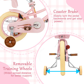 XJD Kids Bicycle for Toddlers and Children 3+ Years Old, 12 14 16 20 inch Bike for Girls and Boys, with Basket and Bell Training Wheels, Adjustable Seat Handlebar Height, Pink