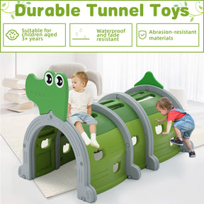 Kid's Play Tunnel for Toddlers, Caterpillar Tunnel Gift for 3-6 Years Boys and Girls, Outdoor Indoor Climbing Tunnel 3 or 4 Sections, Crocodiles Pattern