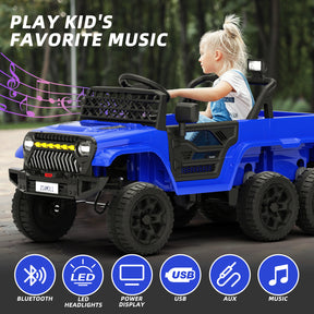 XJD 12V 7AH Ride On Truck Car with Remote Control, 6 Wheels, 2 Seats, Power Car for Kids, Blue