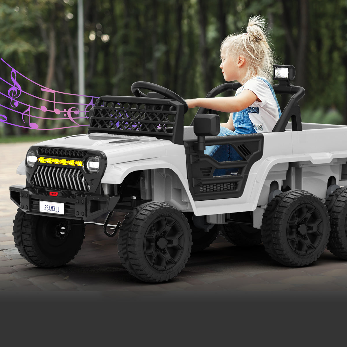 XJD 12V 7AH Ride On Truck Car with Remote Control, 6 Wheels, 2 Seats, Power Car for Kids, White