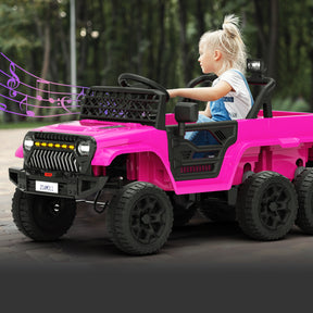 XJD 12V 7AH Ride On Truck Car with Remote Control, 6 Wheels, 2 Seats, Power Car for Kids, Pink