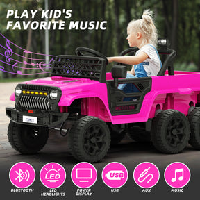 XJD 12V 7AH Ride On Truck Car with Remote Control, 6 Wheels, 2 Seats, Power Car for Kids, Pink