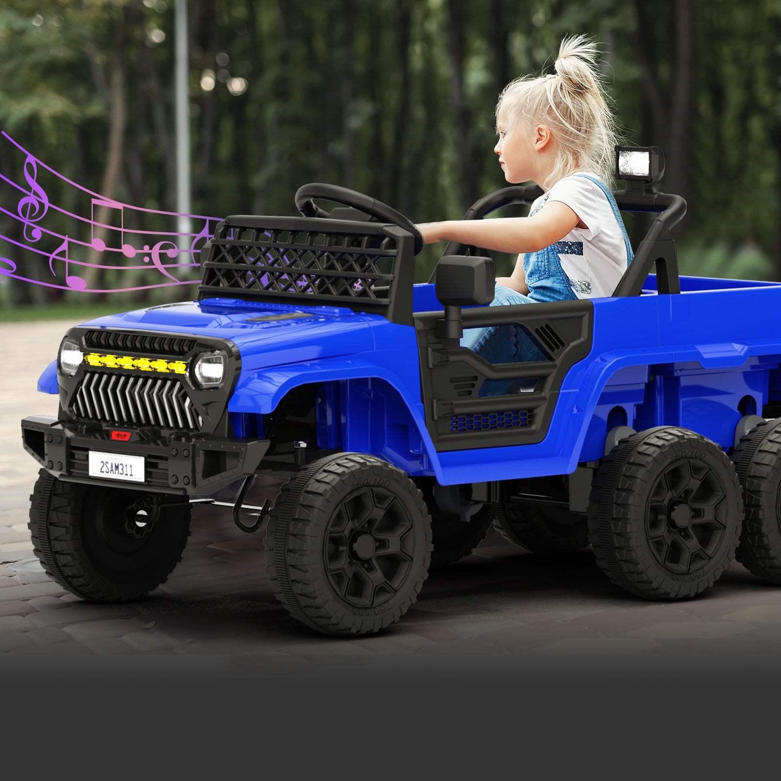 XJD 12V 7AH Ride On Truck Car with Remote Control, 6 Wheels, 2 Seats, Power Car for Kids, Blue