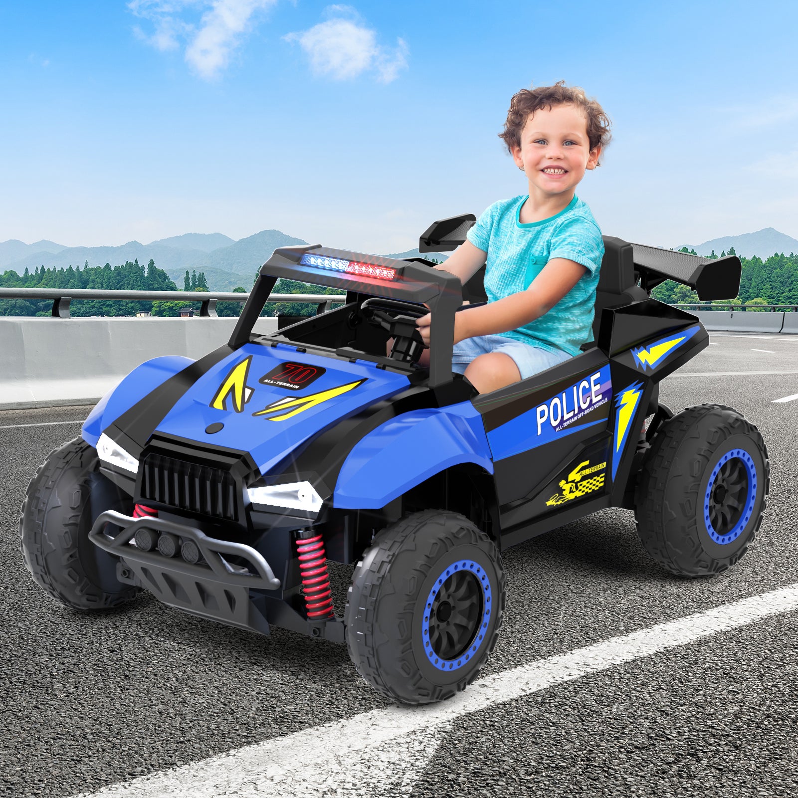 XJD 12V/24V 7AH Ride On Car with Remote Control, 2WD/4WD Switchable, 2 Seats, Power Car for Kids, Blue&Green