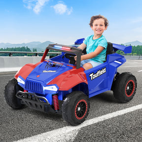 XJD 12V/24V 7AH Ride On Car with Remote Control, 2WD/4WD Switchable, 2 Seats, Power Car for Kids, Blue&Red