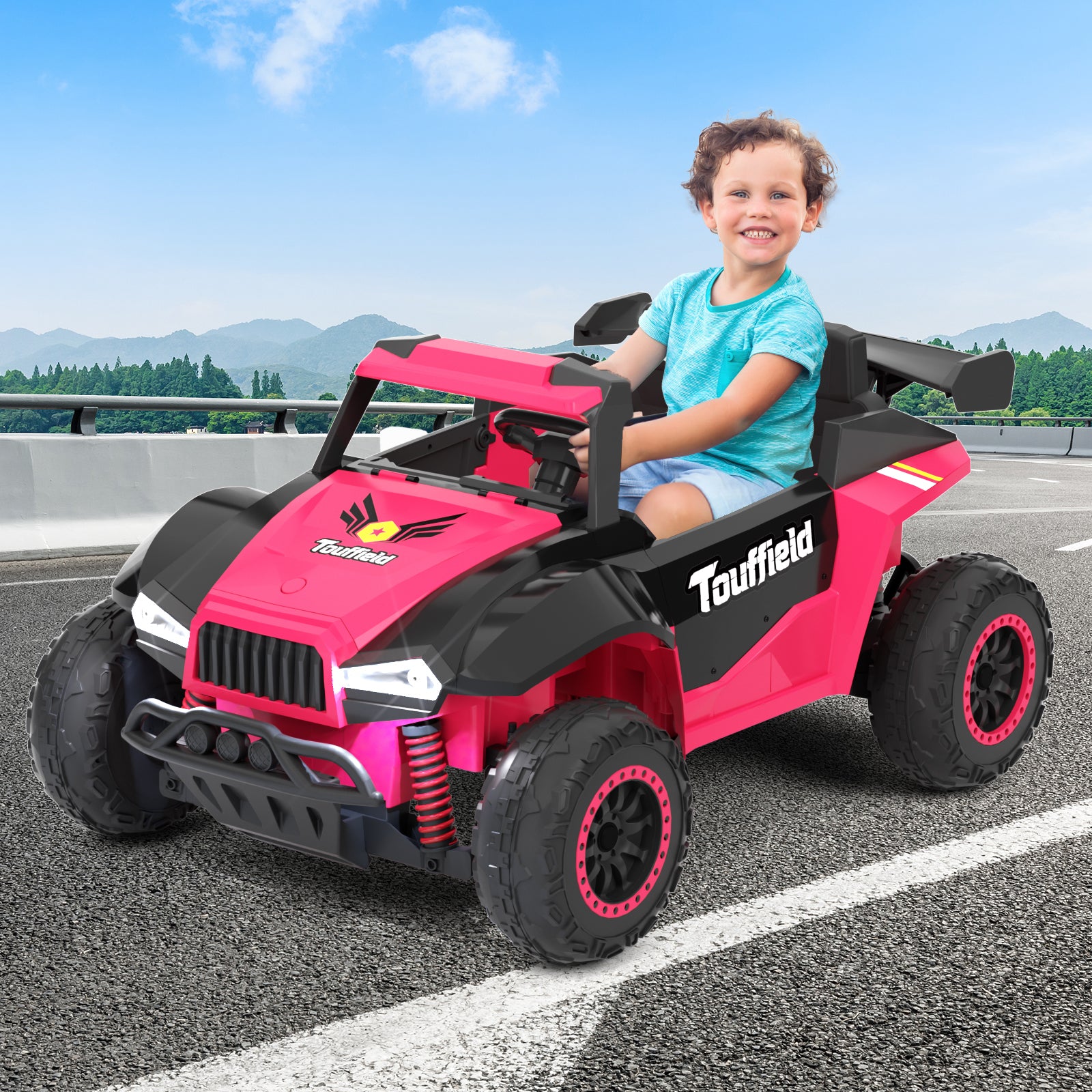 XJD 12V/24V 7AH Ride On Car with Remote Control, 2WD/4WD Switchable, 2 Seats, Power Car for Kids, Black&Pink