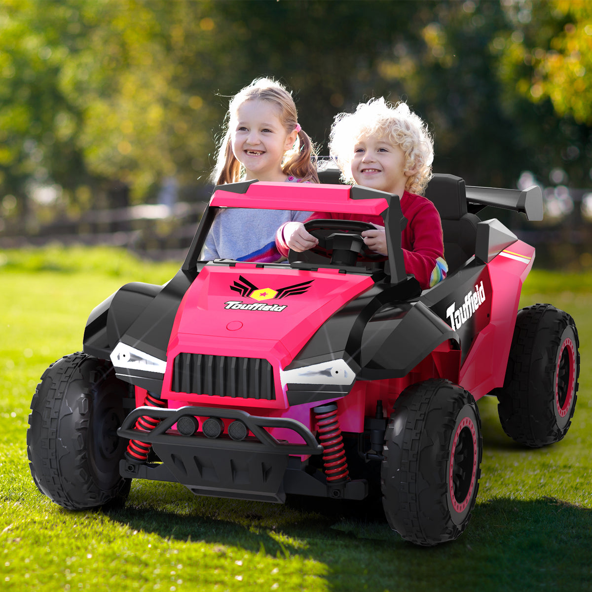 XJD 12V/24V 7AH Ride On Car with Remote Control, 2WD/4WD Switchable, 2 Seats, Power Car for Kids, Black&Pink