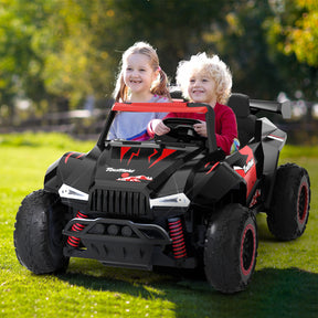 XJD 24V 7AH Ride On Car with Remote Control, 4WD Switchable, 2 Seats, Power Car for Kids, Black&Red