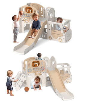 XJD 10-in-1 Toddler Slide Set Freestanding Climber Playset with Basketball Hoop and Ball Versatile Playset for Kids