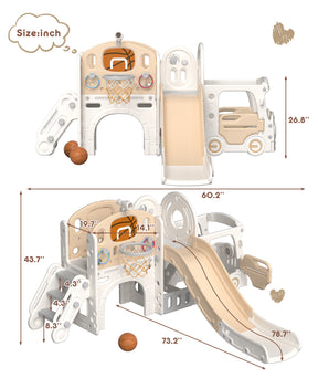 XJD 10-in-1 Toddler Slide Set Freestanding Climber Playset with Basketball Hoop and Ball Versatile Playset for Kids