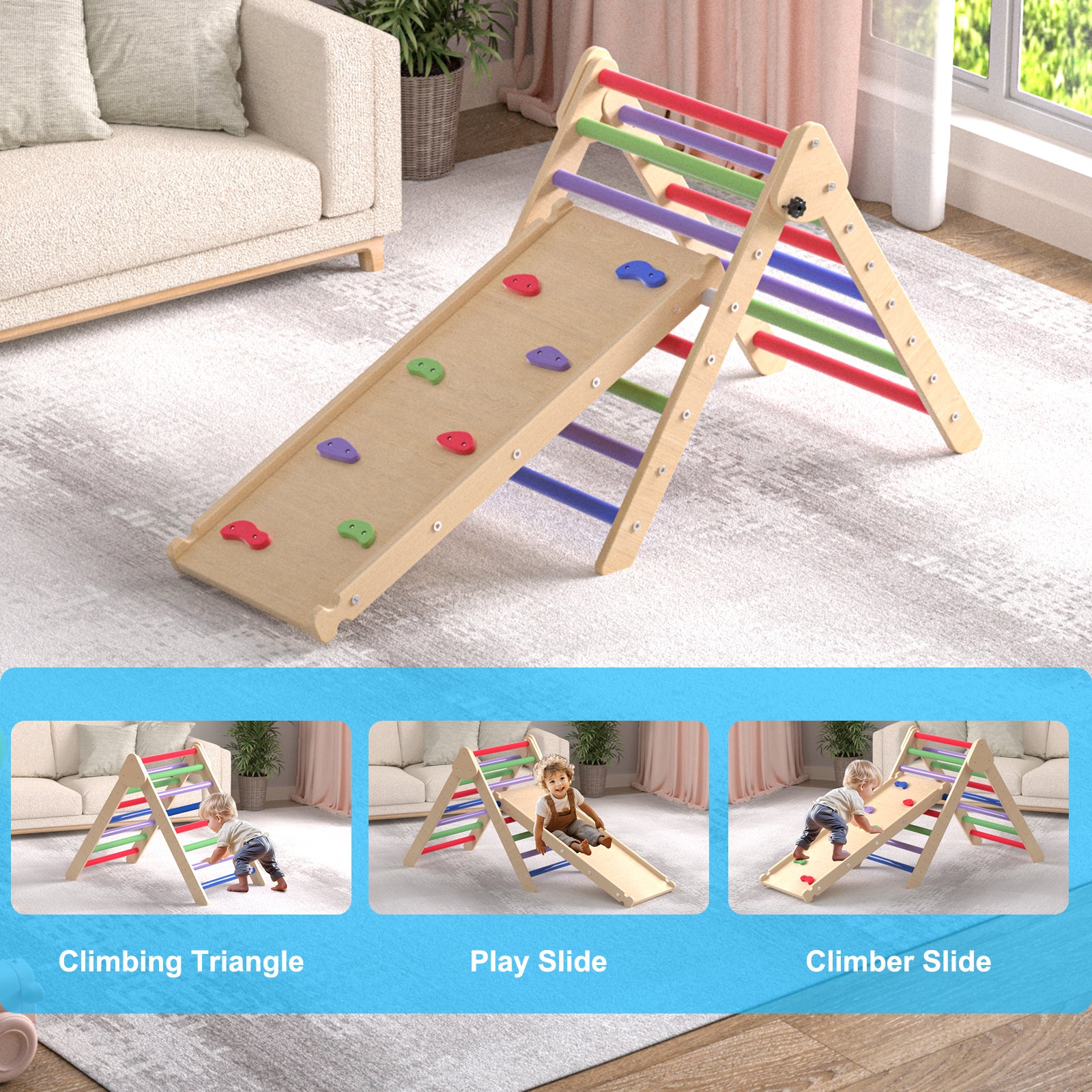 XJD 4 in 1 Wood Climber Play Set Colorful In Stock USA