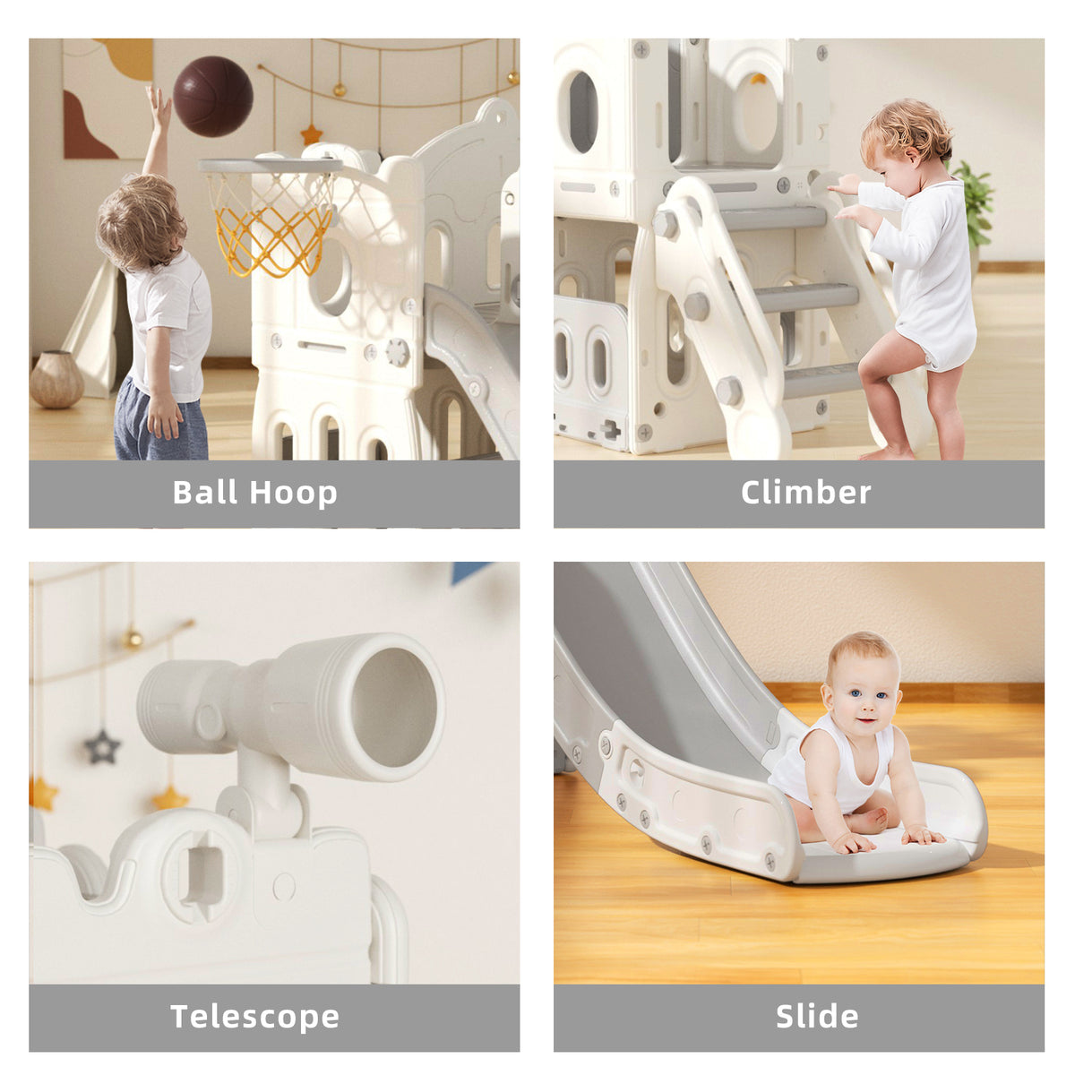 XJD 5 in 1 Toddler Slide Set In Gray White In Stock USA