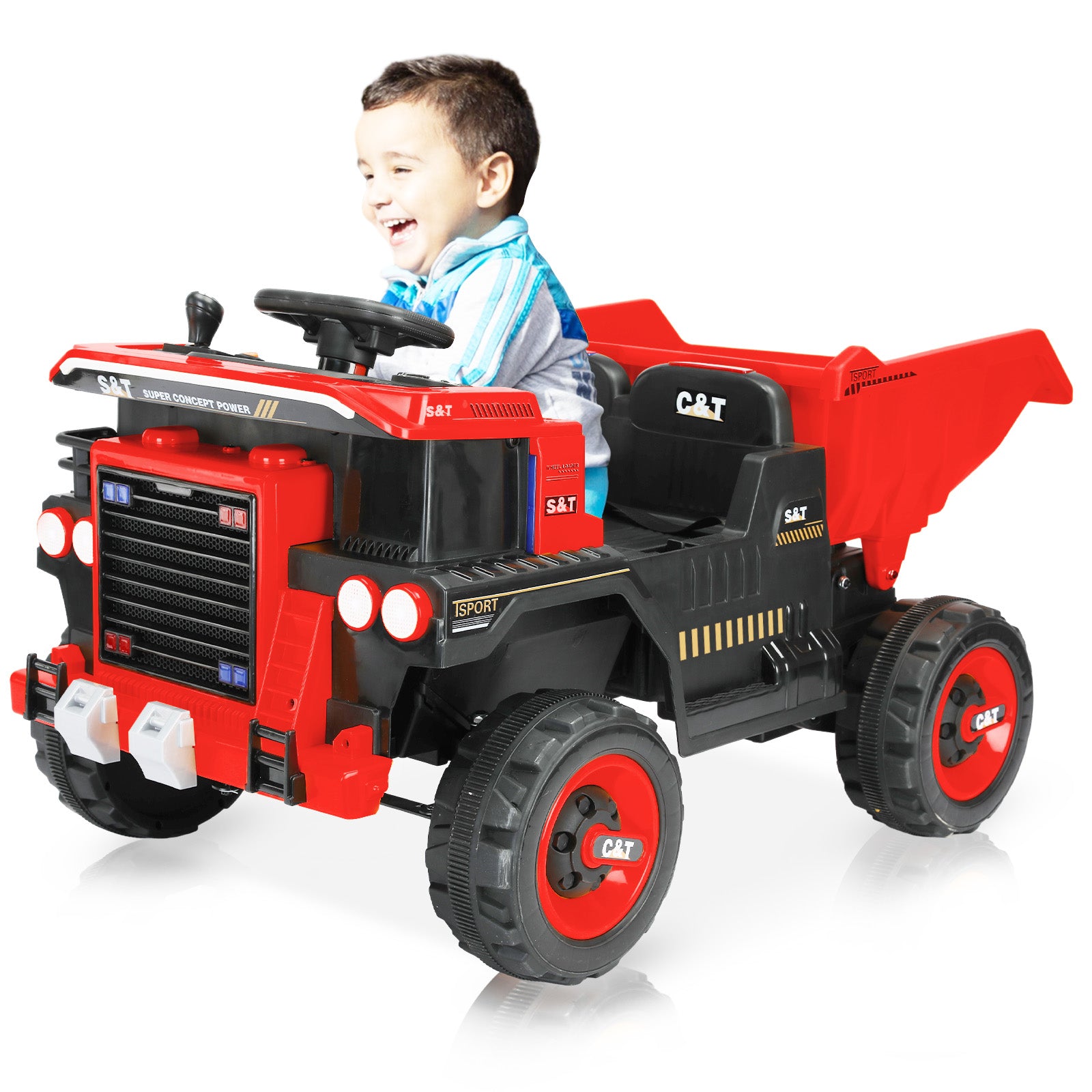 XJD 12V Kids Ride On Truck Car w/Parent Remote Control, Spring Suspension, LED Lights, USB Port, Bluetooth