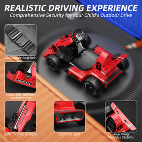 XJD 12V Electric Drifting Go Kart for Kids Battery Powered Driving Car Toy with Remote Control/Cool Lights/Bluetooth Music, Red