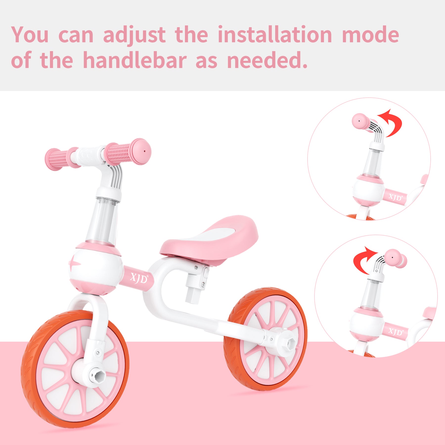 XJD 3 in 1 Toddler Tricycle Bikes, Toy Ride - Pink