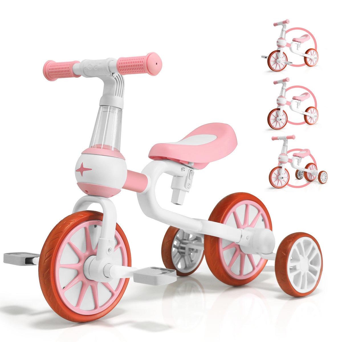 XJD 3 in 1 Toddler Tricycle Bikes, Toy Ride - Pink